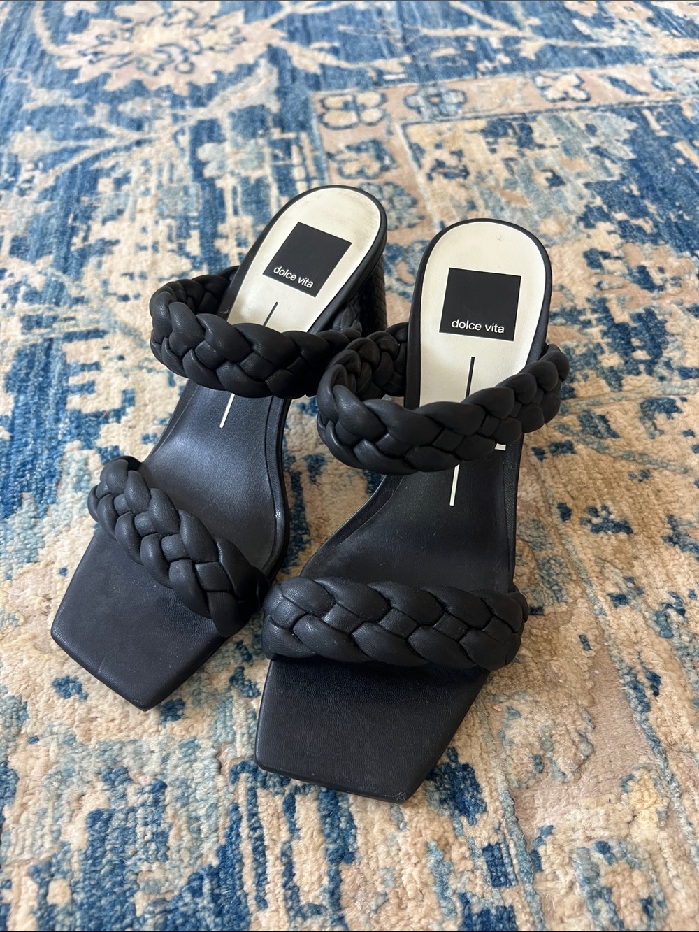 Dolce Vita Black Braided Block Heel Sandals